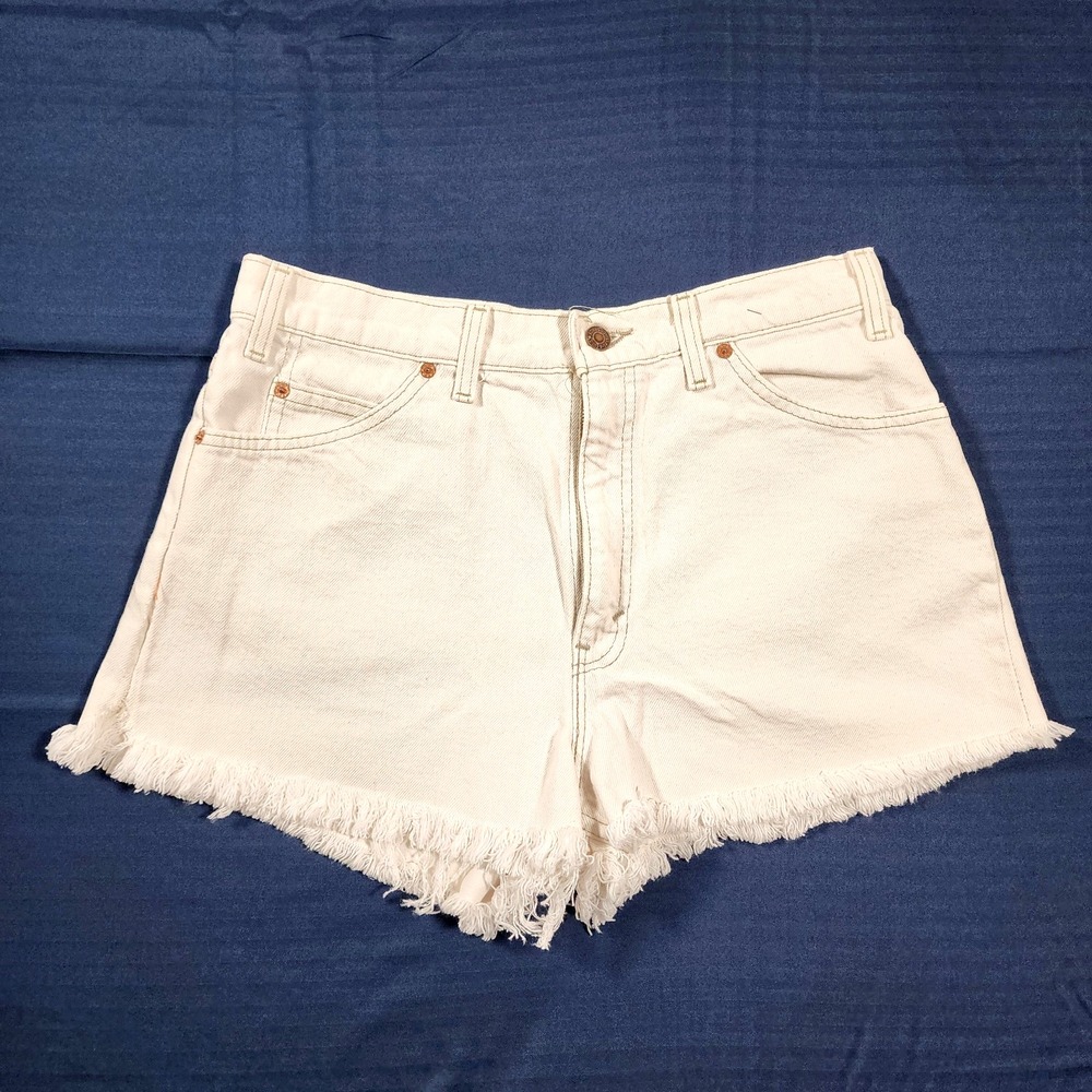 Vintage Levis 550 Mini Shorts Womens 30 Relaxed Denim Orange Tab Cut-Off 90s